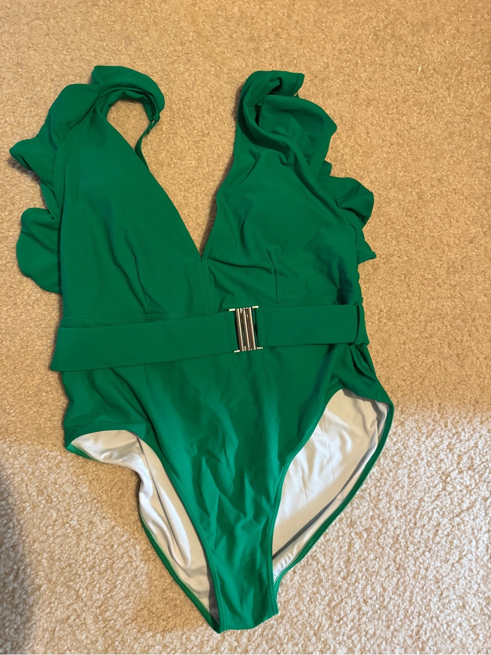 DAVI & DANI Green Ruffle One-Piece Swimsuit with Front Belt